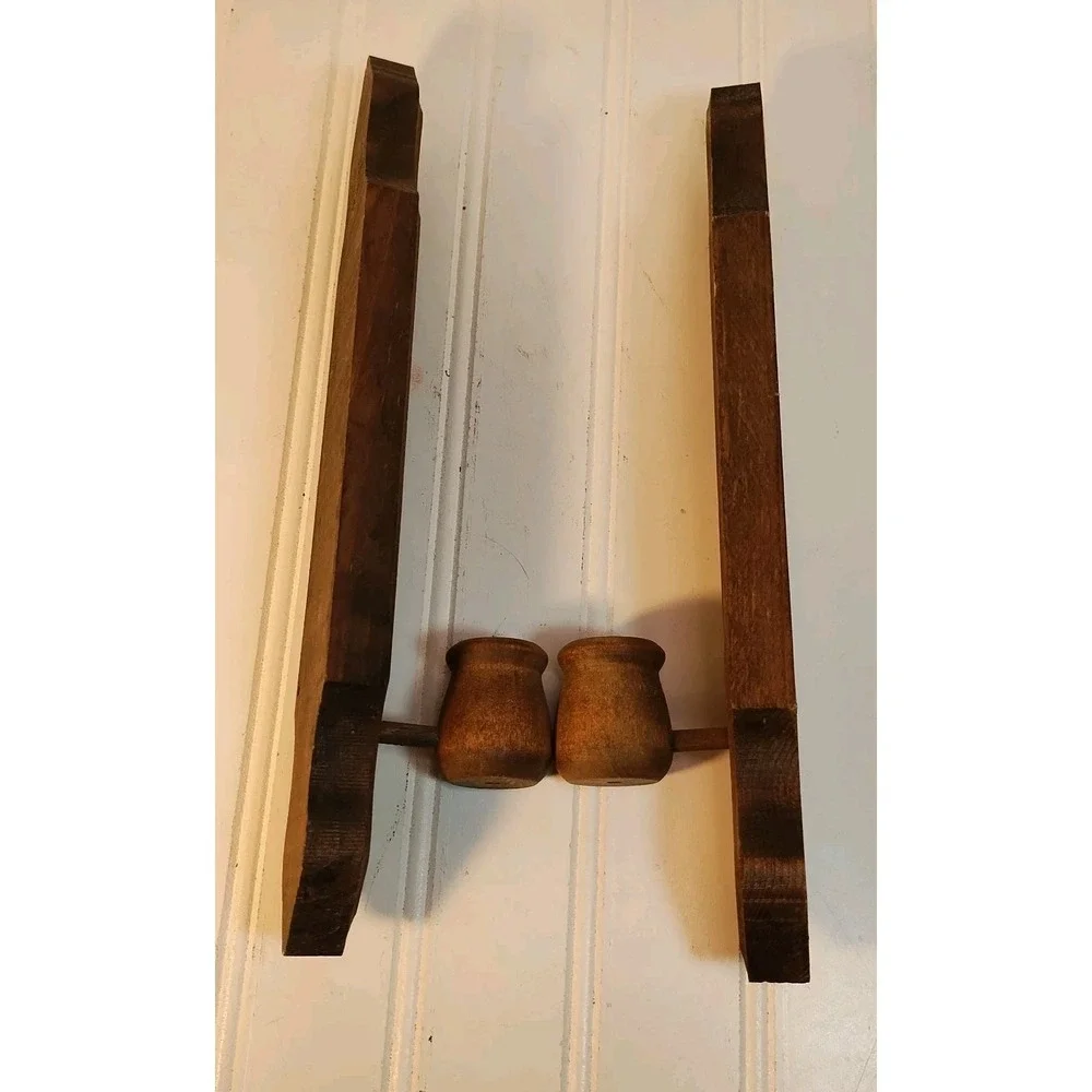 Vtg Wood Wall Candle Sconce Pair Cottage Rustic Farmhouse Country Core MCM Folk